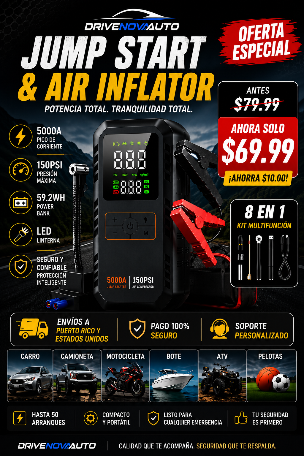 DriveStart Arrancador e Inflador 4 en 1