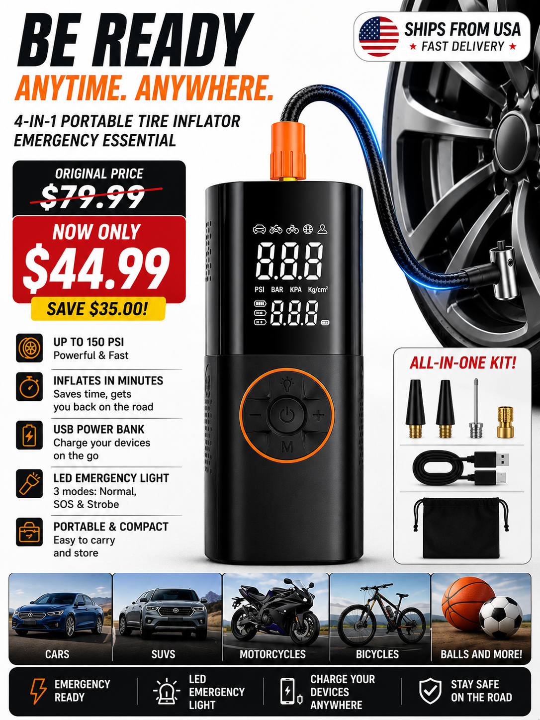 DriveAir Pro™ Portable Tire Inflator & Power Bank