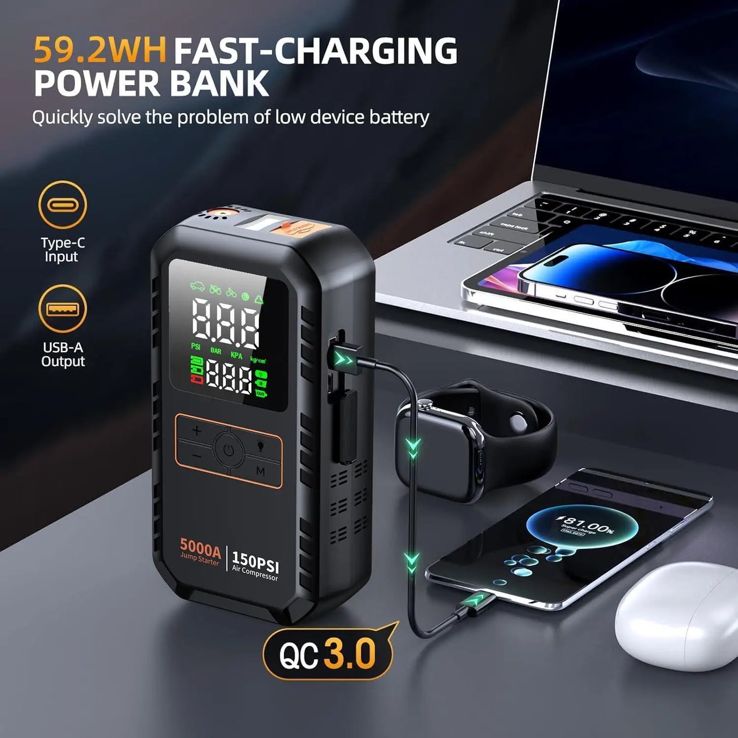 DriveStart™ 4-in-1 Emergency Jump Starter & Air Compressor