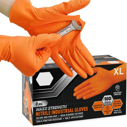 Heavy Duty Orange Nitrile Gloves (10-Pack)