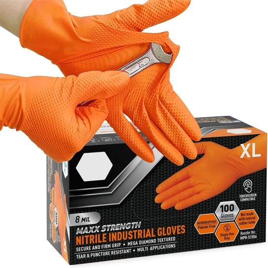 Heavy Duty Orange Nitrile Gloves (10-Pack)